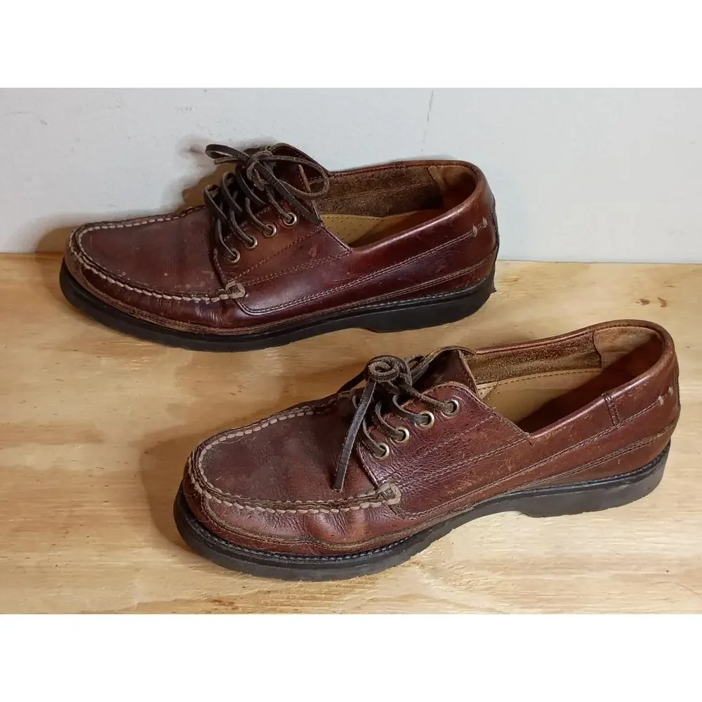 Vintage Men's Dockers Brown Leather Moccasin Loafers 9.5 M Lace Up Casual Shoes